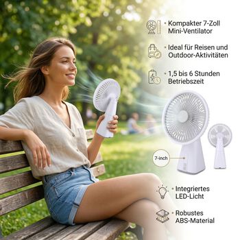 LIVMORE Akku Ventilator, oszillierend, 7 Zoll, Wei&szlig;