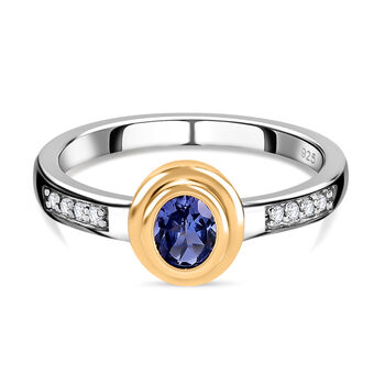 Tansanit und Zirkon Ring, 925 Silber Bicolor (Gr&ouml;&szlig;e 16.00) ca. 0,40 ct