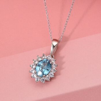 D'Joy AA blauer und wei&szlig;er Zirkon Anh&auml;nger mit 50cm Kette - 2,70 ct.