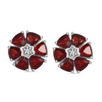 Mexikanische Kirschfeuer-Opal und Zirkon Blumen-Ohrstecker, 925 Silber platiniert ca. 1.30 ct