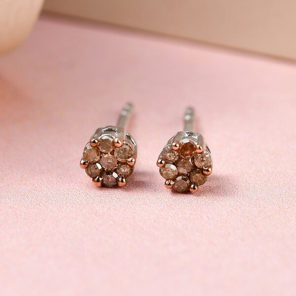 Nat&uuml;rliche Champagner Diamant-Ohrstecker in Druckfassung - 0,16 ct. image number 2