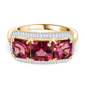 AAA Rubellit, Weißer Diamant Ring 375 Gold (Größe 17.00) ca. 3,86 ct