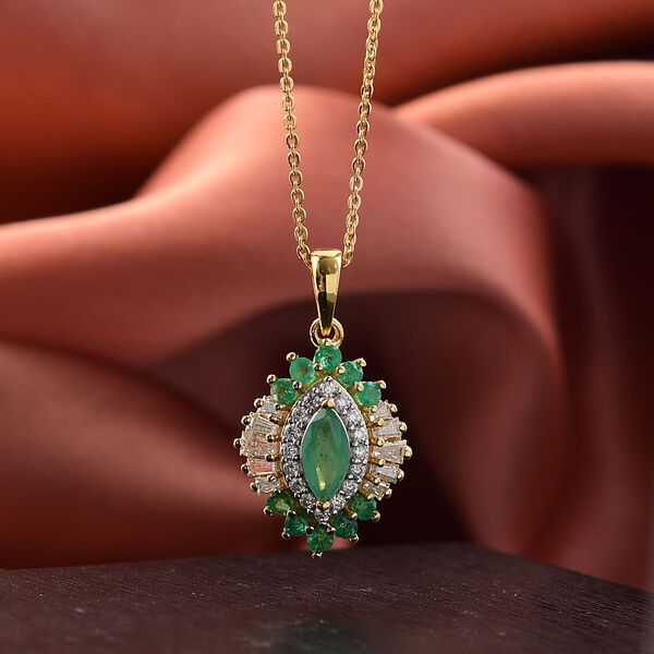 D&rsquo;Joy AAA Kagem sambischer Smaragd und Moissanit Anh&auml;nger mit 50cm Kette - 1,30 ct. image number 2