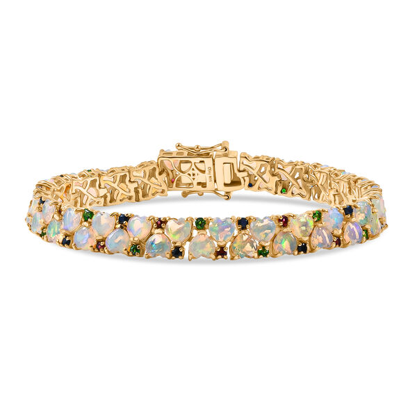 D'Joy Nat&uuml;rlicher, &auml;thiopischer Welo Opal, Masoala Saphir (Fissure gef&uuml;llt) Armband ca. 19 cm 925 Silber 750 Gelbgold Vermeil ca. 13,26 ct.