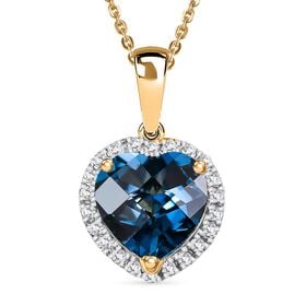 AA London Blau Topas, Weißer Zirkon Schmuckset ca. 50 cm 925 Silber vergoldet ca. 2.32 ct