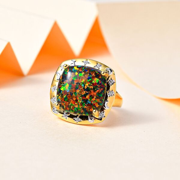 Labor erstellt schwarzen Opal, Weißer Zirkon Ring 925 Silber  (Größe 16.00) ca. 5,10 ct image number 2