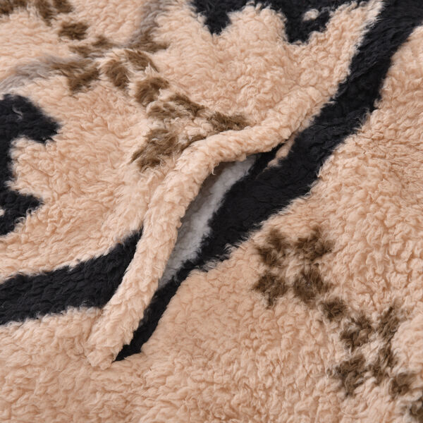 Wolkenweicher Sherpa-Hoodie mit Pferdemuster, Beige-Schwarz, Einheitsgr&ouml;&szlig;e image number 6