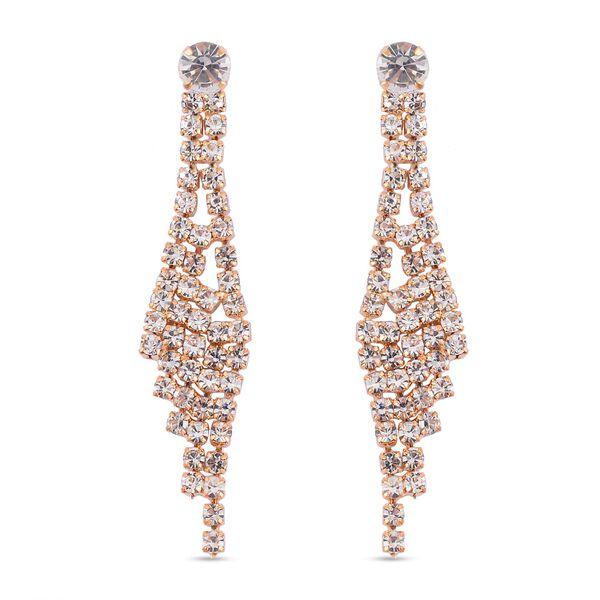 2er Set - Wei&szlig;er Kristall Halskette und Ohrringe Schmuckset, Messing image number 7