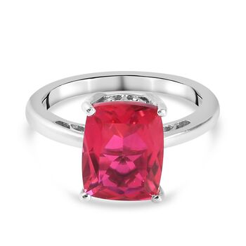 Rubelit-Triplett-Quarz Solit&auml;r Ring 925 Silber platiniert (Gr&ouml;&szlig;e 16.00) ca. 2,94 ct