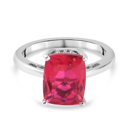 Rubelit-Triplett-Quarz Solitär Ring 925 Silber Platin-Überzug image number 0