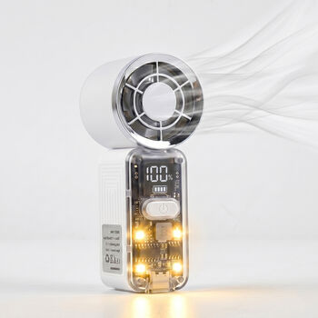 LIVMORE High Speed Mini Taschenventilator mit LED Licht, 3000 mAh Akku, 6 Geschwindigkeitsstufen, Wei&szlig;