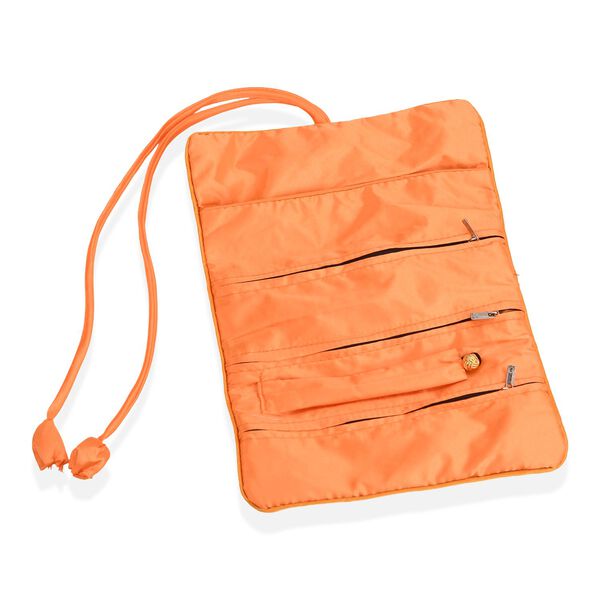 Reise-Schmuckrolle mit Stickmuster 1 Organizer + 5 Silberputzt&uuml;cher, Satin, Orange image number 4