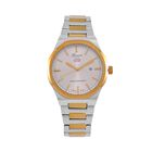 GENOA - Japanisches Uhrwerk, Weißes Sonnenschliff-Zifferblatt mit Balkenindexen, Reiner Edelstahl mit Faltschließe, Bicolor, 20 cm