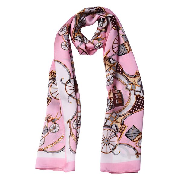 LA MAREY: Bedruckter Schal aus 100% Maulbeerseide, Kutschenmuster, in Geschenkbox, Rosa&nbsp; image number 3