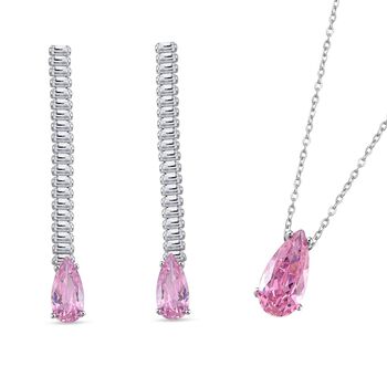 Rosa Zirkonia Schmuckset Messing