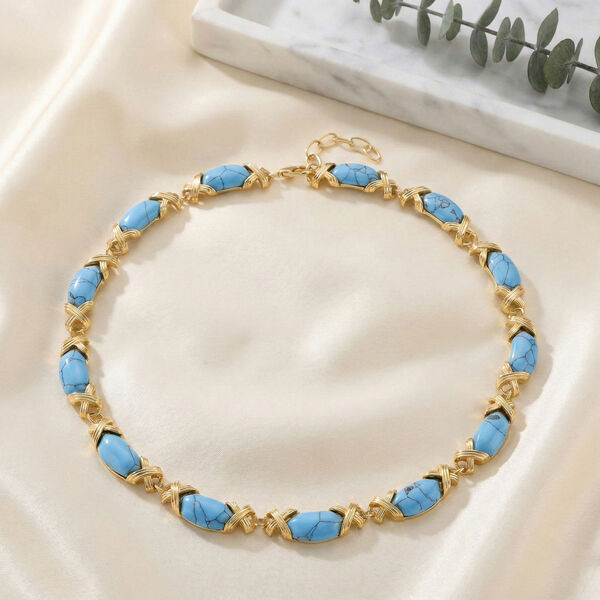 Blauer Howlit Halskette ca. Flexibles cm Standard gelb vergoldet ca. 250.00 ct image number 1