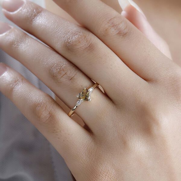 AA Nat&uuml;rlicher goldener Tansanit und Diamant Ring in 375 Gold - 0,82 ct. image number 3