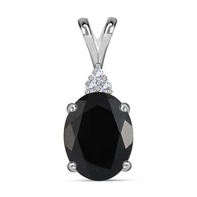 Schwarzer Spinell, weißer Zirkon Anhänger, 925 Silber, ca. 2.42 ct