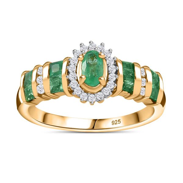 Kagem Sambischer Smaragd Ring 925 Silber 750 Gelbgold Vermeil (Größe 17.00) ca. 0,80 ct image number 4