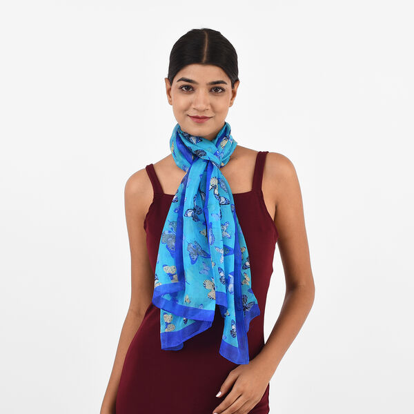 Bedruckter 100% Satin-Seidenschal, 48x160cm, Marineblau