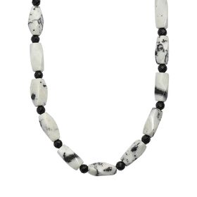 Weißer Türkis-Jaspis, Schwarzer Spinell Halskette ca. 50 cm Nickelfreies Messing platiniert ca. 200.00 ct