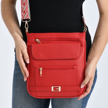Crossbody-Tasche mit gewebtem Schulterriemen und Rei&szlig;verschlussf&auml;chern, 24x28 cm, Rot