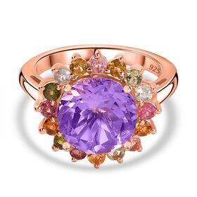 AA Rose De France Amethyst, Mehrfarbig-Turmalin Ring 925 Silber Roségold Vermeil (Größe 18.00) ca. 4,35 ct