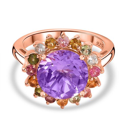 AA Rose De France Amethyst, Mehrfarbig-Turmalin Ring 925 Silber Roségold Vermeil (Größe 18.00) ca. 4,35 ct image number 0