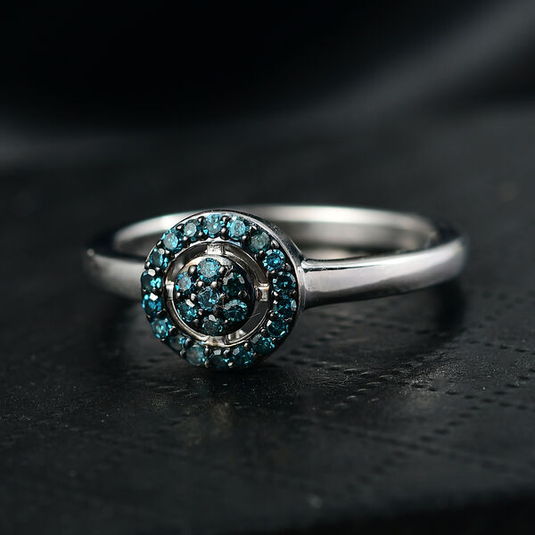 CULLINAN-MINE - Blauer Diamant Ring 925 Silber rhodiniert (Größe 21.00) ca. 0.20 ct image number 1