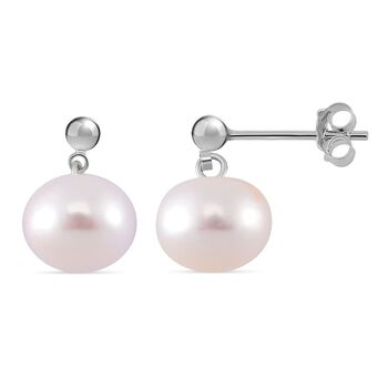 Wei&szlig;e S&uuml;&szlig;wasser Perle (8-10 mm) Ohrringe 925 Silber rhodiniert