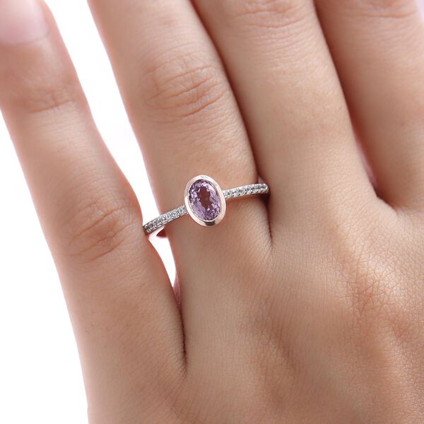AAA Kunzit und Zirkon-Ring, 925 Silber ros&eacute;vergoldet, 1,39 ct. image number 3