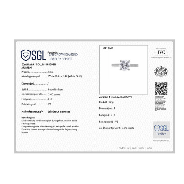 LUXURIANT SGL zertifizierter VS-EF Labor Diamant Ring in 585 Weißgold - 3 ct. image number 4