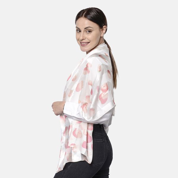 LA MAREY: Bedruckter Schal aus 100 % Maulbeerseide, Erdbeermuster, inkl. Geschenkbox, Weiß-Rot  image number 3