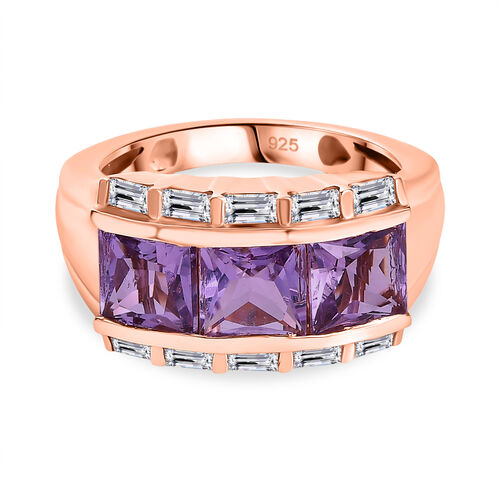Zeitlose Art Kollektion - AA Rose De France Amethyst, Weißer Zirkon Ring 925 Silber 750 rosévergoldet (Größe 17.00) ca. 3.58 ct image number 0