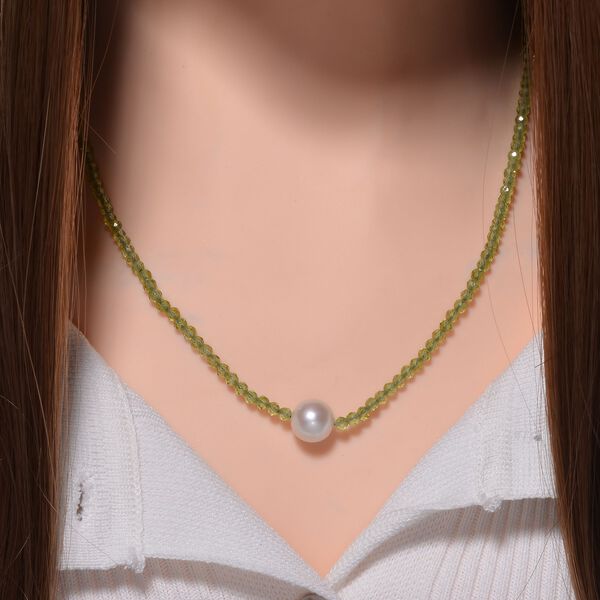 Wei&szlig;e Edison Perle, Peridot flexible Halskette, 925 Silber rhodiniert image number 2