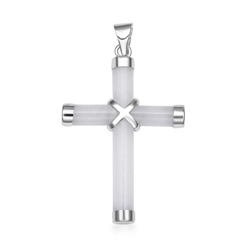 Weißer Jade Kreuz-Anhänger, 925 Silber rhodiniert ca. 5,00 ct image number 0