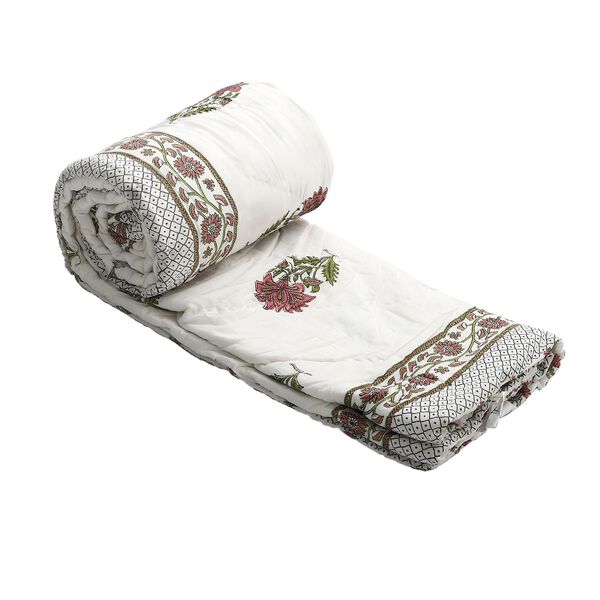 Baumwoll-Voile-Steppdecke mit Blockdruck, inklusive Stofftasche, Oliv image number 5