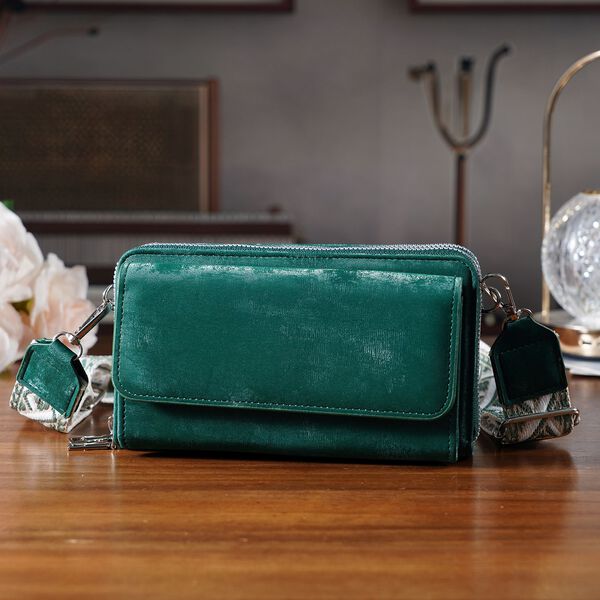 Crossbody-Tasche mit RFID-Schutz und Muster-Schulterriemen, 19x6x11 cm, Grün image number 2