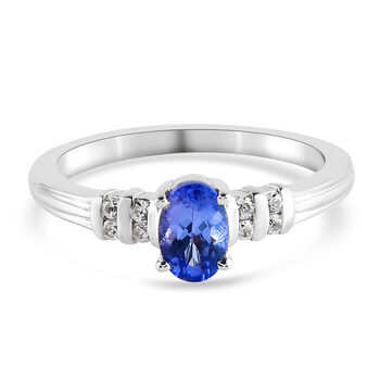 Tansanit und Zirkon-Ring, 925 Silber platiniert ca. 0.7 (Gr&ouml;&szlig;e 16.00) ca. 0,59 ct