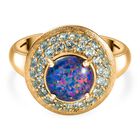 Boulder Opal Triplette, Blauer Apatit Ring 925 Silber 750 Gelb Vermeil (Größe 17.00) ca. 2,10 ct