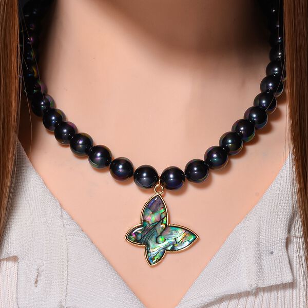 Pfaufarbene Muschelkernperlen und Abalone Muschel Halskette, 45 cm - 330 ct. image number 2