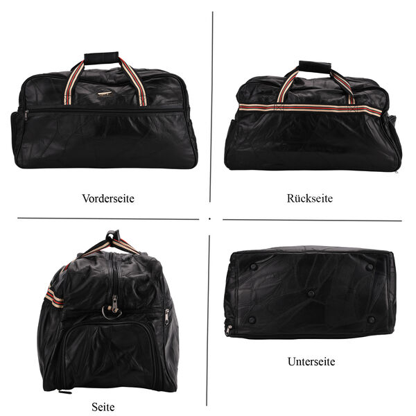 Reisetasche aus Schafleder, Patchwork-Design, 46 x 25 x 27cm, Schwarz image number 4