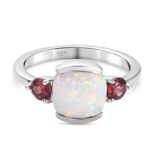 Nat&uuml;rlicher australischer Opal und roter Granat Ring und Anh&auml;nger mit Kette ca. 48 cm. 925 Silber Platin-&Uuml;berzug 1,97 ct image number 5