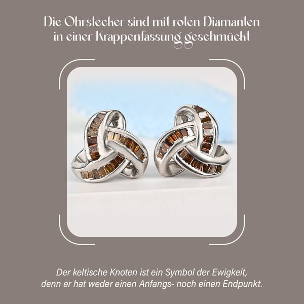 Liebesknoten rote Diamant-Ohrstecker, 925 Silber platiniert - 0,25 ct. image number 2