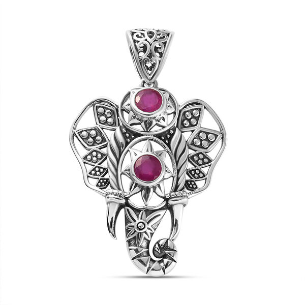 Handgefertigter, afrikanischer Rubin-Elefant-Anh&auml;nger in Silber