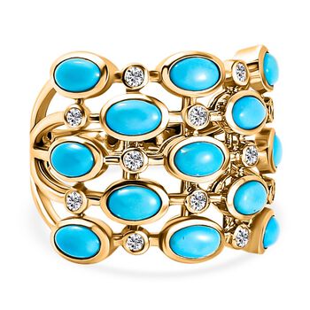 Amerikanischer, nat&uuml;rlicher Sleeping Beauty T&uuml;rkis und wei&szlig;er Zirkon-Ring, 925 Silber Gelbgold Vermeil (Gr&ouml;&szlig;e 17.00) ca. 3,48 ct