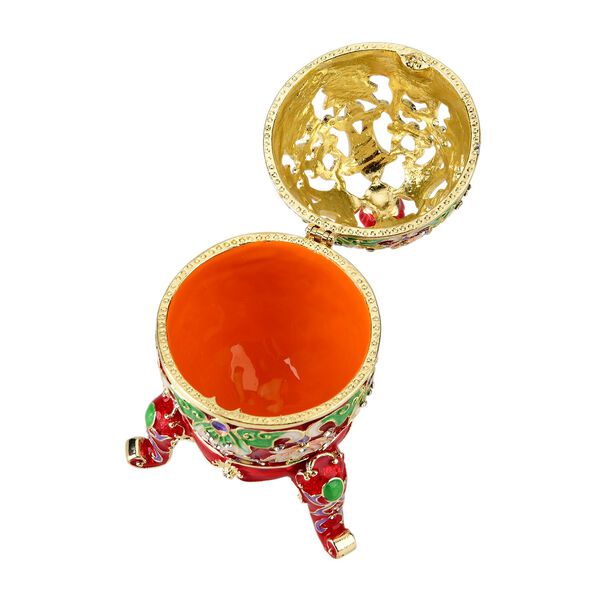 "QF5053-002 Egg shape Trinket Storage Box Material:metal& synthetic crystal color: Red size: 12*7CM" image number 4