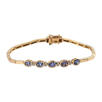 Tansanit und Zirkon-Armband, ca. 20 cm, 925 Silber vergoldet ca. 2.38 ct