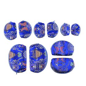 10er-Set Jacquard gewebter Schmuckbeutel mit Reißverschluss, 5 verschiedene Größen, Blau