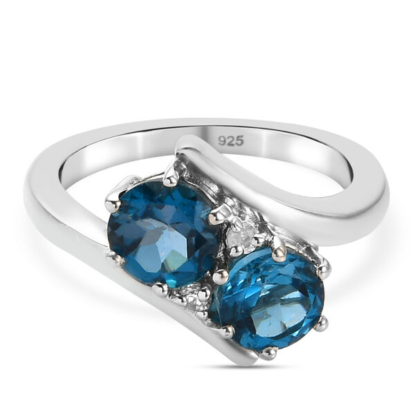 London Blautopas und Zirkon Ring 925 Silber Platin-&Uuml;berzug